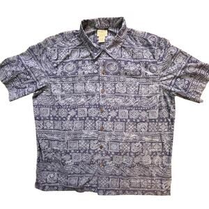 L.L. Bean Shirt Mens XL Blue Paisley Short Sleeve Button Up Cotton Casual
